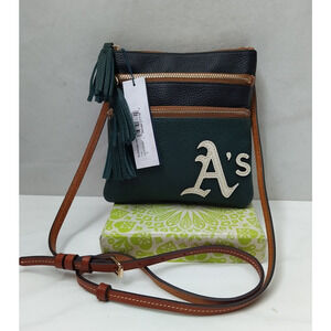 Dooney & Bourke Forest Green Leather A's Athleltic Triple Zip Crossbody Bag -NWT